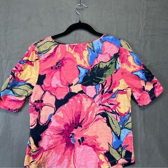 Chicos medium Linen Floral Ruched Sleeve Tee - Picture 3 of 16